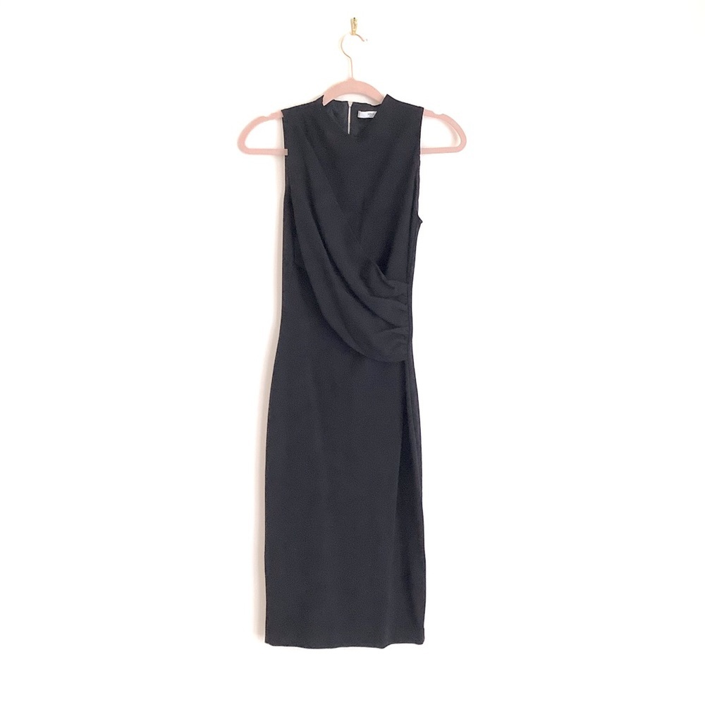 MANGO bodycon long elastic black dress with front wrap